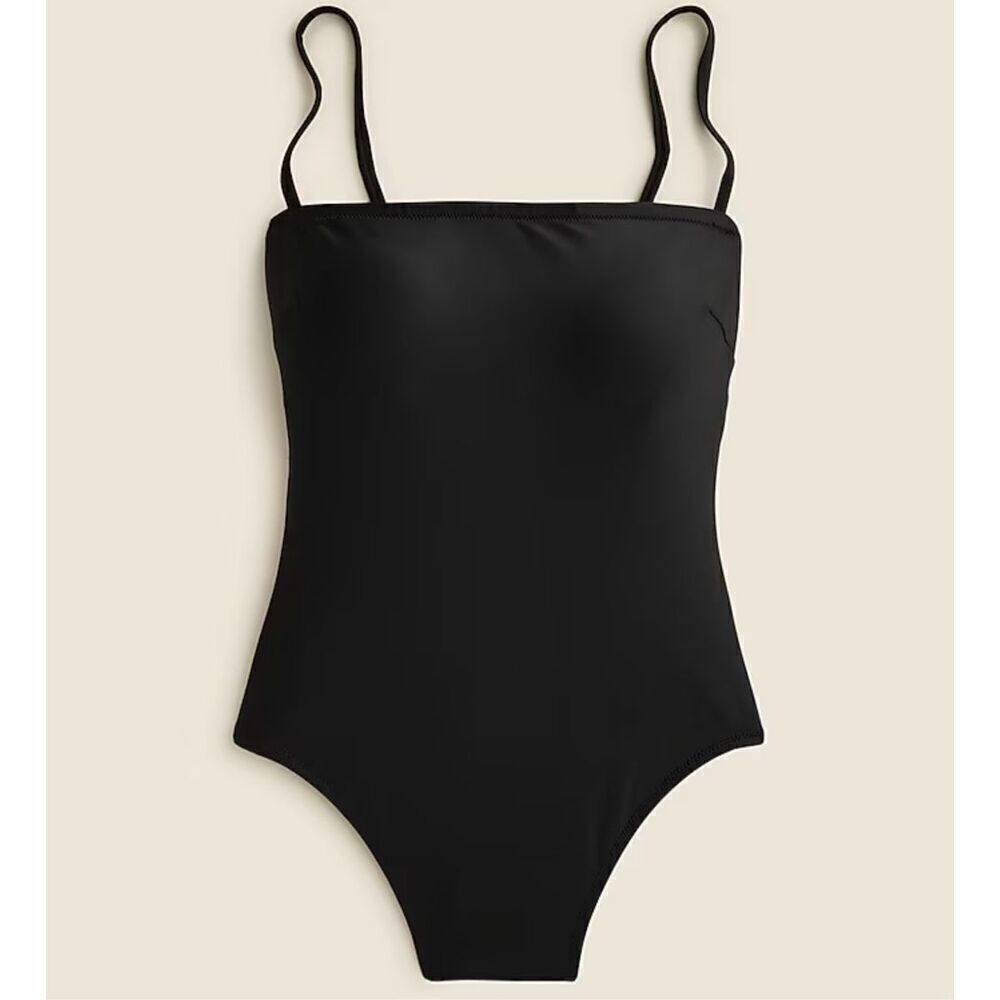 J. Crew Black BY354 Squareneck Bandeau One Piece Swimsuit Size 14 NWT